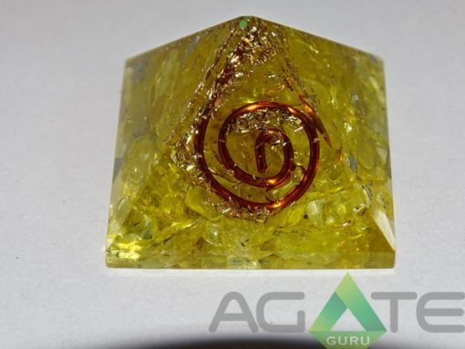 YELLOW COLOR DYED ORGONE PYRAMID WITH COPPER WIRE