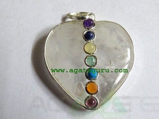 Crystal Quartz Agate 7 Chakra Metal Heart Pendent