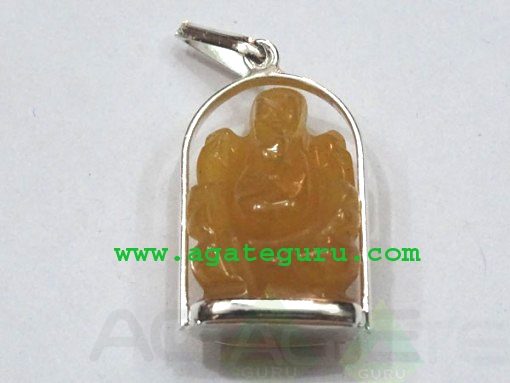 Yellow Agate Ganesha Metal Pendent