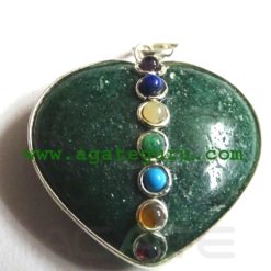 Green Aventurine Agate 7 Chakra Metal Heart Pendent