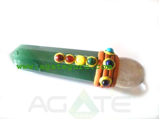 Green Aventurine Chakra Tibetan Healing Stick With Crystal Quartz Ball