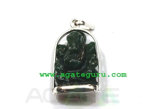 Green Aventurine Ganesha Metal Pendent