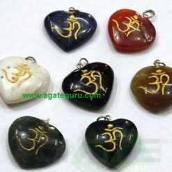 Mix Agate Stone Om Heart Pendent