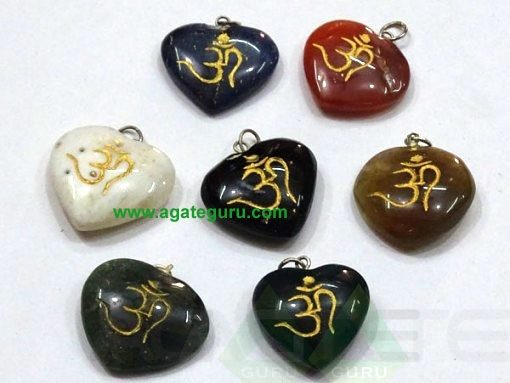 Mix Agate Stone Om Heart Pendent