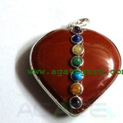 Red Jesper Agate 7 Chakra Metal Heart Pendent