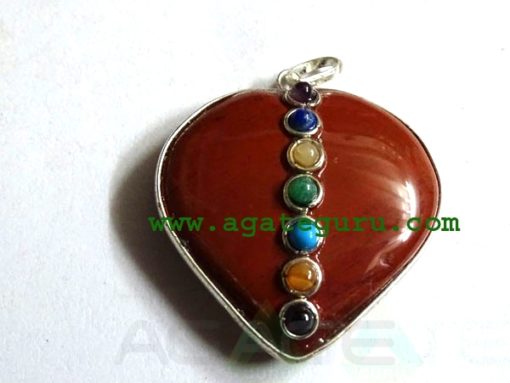 Red Jesper Agate 7 Chakra Metal Heart Pendent