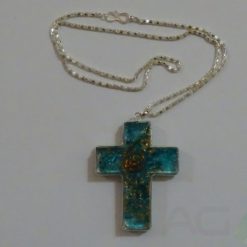 Sapphire Orgone Cross Shape Pendant With Metal Chain