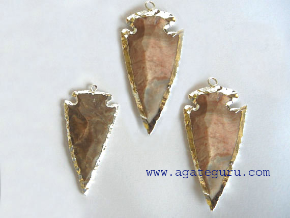 Agate Silver Electroplated Gemstone Arrowhead Pendants
