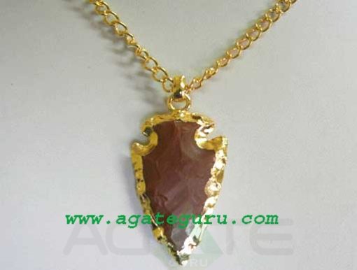 Red Agate Arrowhead Gold Electroplated Pendant Necklace..