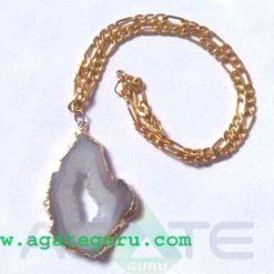 Gold Electroplated Druzy Geode Agate Pendant, agate geode slice pendant