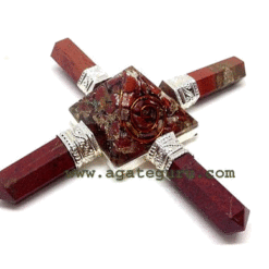 4 Point Orgone Pyramid Energy Generator with Red Jasper Pencils,.