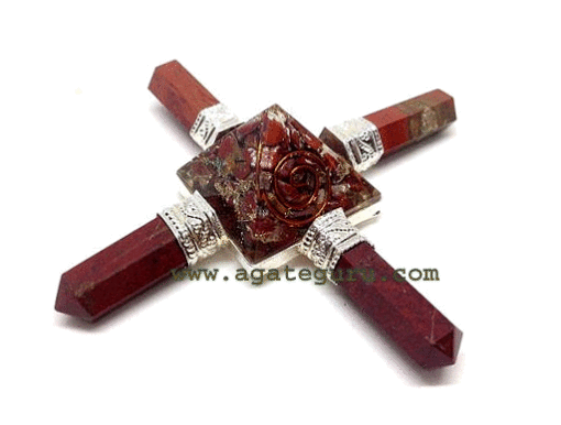 4 Point Orgone Pyramid Energy Generator with Red Jasper Pencils,.