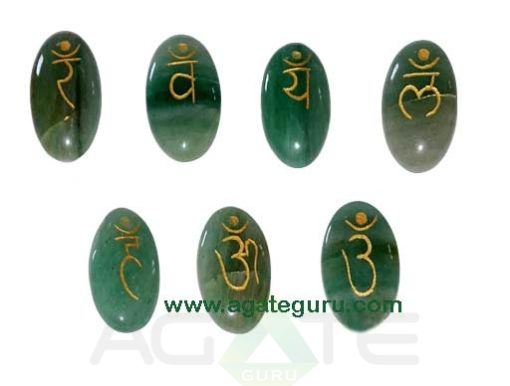 Green Aventurine Engraved Sanskrit Oval Chakra Set