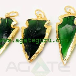 Green Glass Arrowhead Pendant in Electroplated