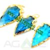 Turquoise Glass Arrowhead Pendant Charm edged in Electroplated