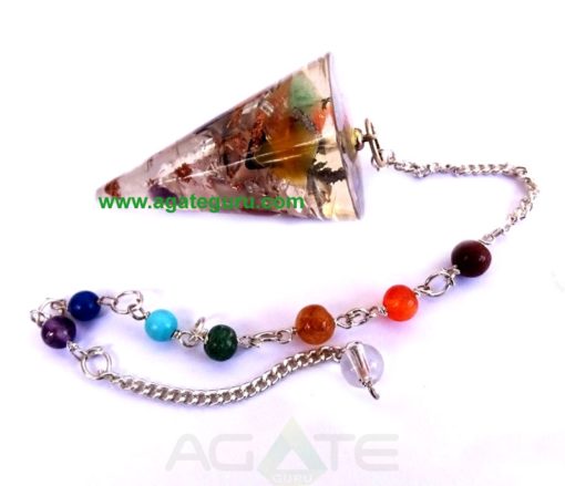 Orgonite Mix Stone Smooth Pendulum With Chakra Chain