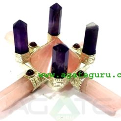 Rose Quartz Energy Generator with 4 Amethyst Standing Points