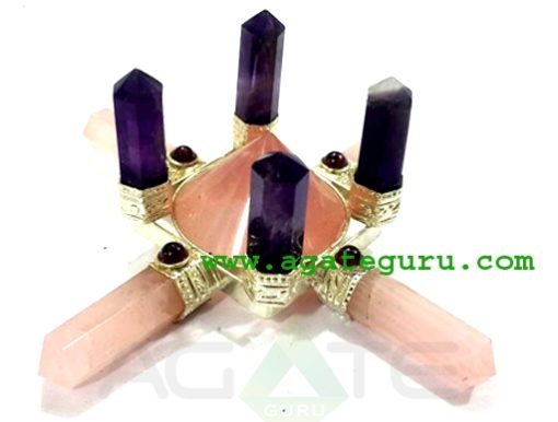 Rose Quartz Energy Generator with 4 Amethyst Standing Points