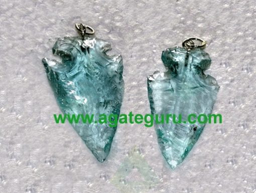 Aqua Glass Stone Arrowhead Pendant