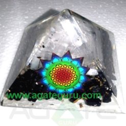 Selenite With Black tourmuline Three d Effect Orgone Pyramid