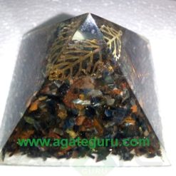 Tiger Eye Black Tourmuline Fency Orgone Pyramid