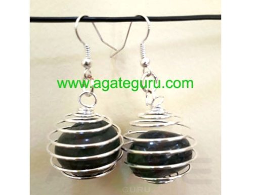 Black Agate Earring Natural Tumbled Stone in a Spiral Bead Cage