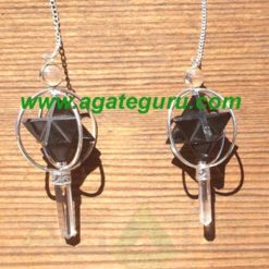 Natural Black Agate Gemstone Merkaba Spinning Star Faceted Pendulum