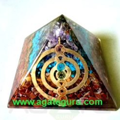 Natural Multi Gemstone Orgone Copper Reiki Symbol Energy Pyramid