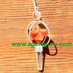 Natural Red Aventuriner Gemstone Merkaba Spinning Star Faceted Pendulum