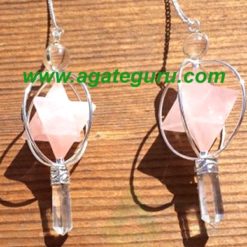 Natural Rose Quartz Gemstone Merkaba Spinning Star Faceted Pendulum