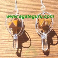 Natural Tiger Eye Gemstone Merkaba Spinning Star Faceted Pendulum