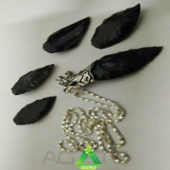 Black Obsiden Arrowhead With Dragon Face Crystal Pendent
