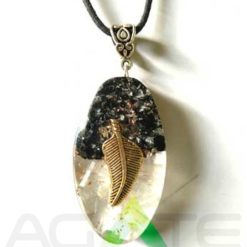 Black Tourmuline orgonite Oval Pendent With Black Cord
