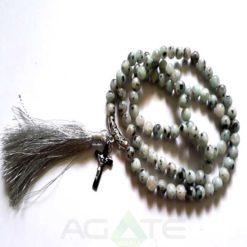 Rainbow Moon Stone Jaap Mala with Cross