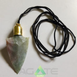 Green Jasper Arrowhead Pendant With Black Thread