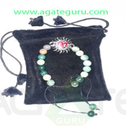 Blood-Stone-Beads-Sun--Om-Charm-Bracelet-With-Pouch