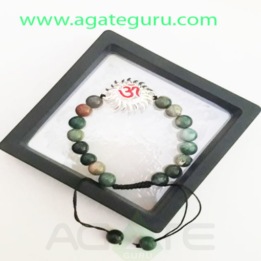 Blood-Stone-Natural-Beads-Om-Charm-Bracelet-With-Box