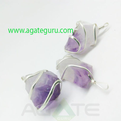 Amethyst-Rough-Wire-Wrape-Pendent