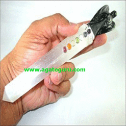 Selenite Mini Black Agate Angel Chakra Wand Stick