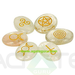 Crystal Oval 5 Element Earth Water Air Fire Symbol Engraved Set