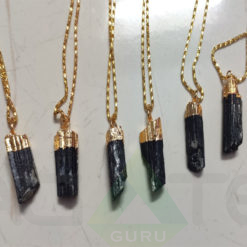 Black Tourmaline Natural Rough Pendent With Chain