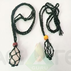Rose Quartz Macrame Weave Rope Holder with Adjustable Cord