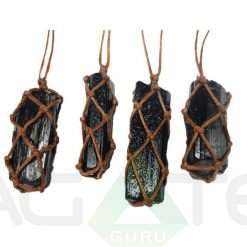 Black Turmuline macram necklace wrap crystal point stone pendant