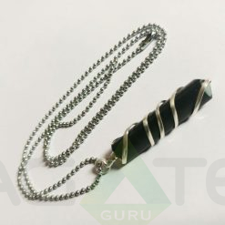 Black Turmuline Wire Wrape Pendent WIth Fency Chain